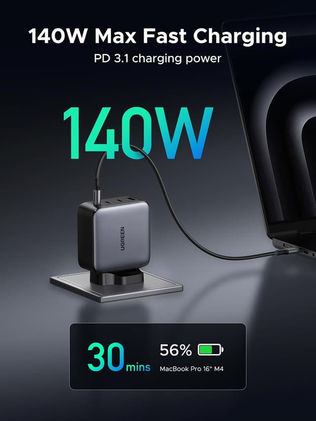 Detalle de UGREEN Nexode 200W USB‑C Charger (NEXODE 3C1A) – 4‑Port GaN Fast Charger for Laptops, Tablets & Phones