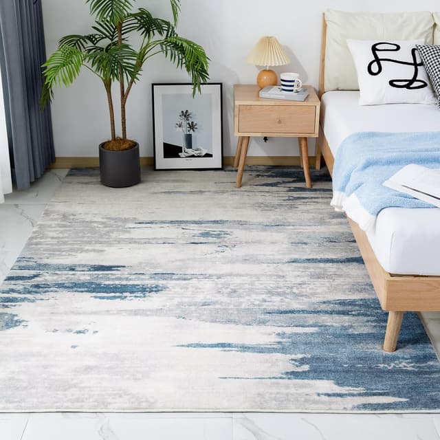 Thumbnail 6 de Tapis abstrait VK·LIVING pour salon, 120x170 cm bleu & gris (mousse douce, antidérapant)