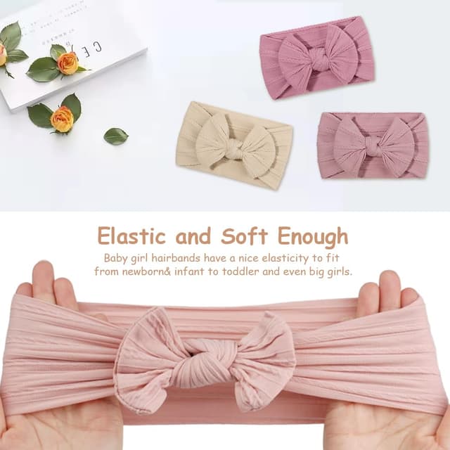 Detalle de DiULi Baby Stirnbänder (10 Stück) – Turban-Stirnband mit Schleifen-Design für Neugeborene & Kleinkinder