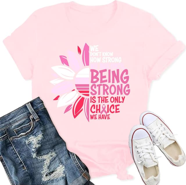 Thumbnail 6 de Qskall breast cancer awareness T-shirt for women with pink ribbon & heart detail (S–XXL)