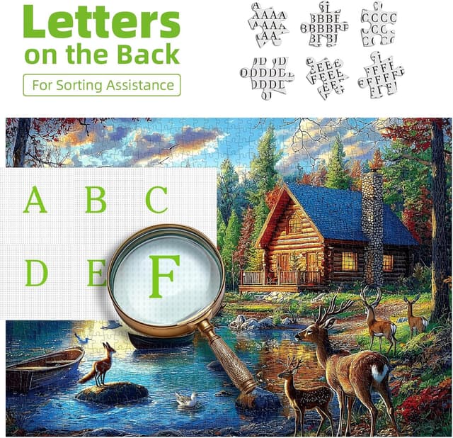 Detalle de Blueforest 1000-Piece Jigsaw Puzzle for Adults: Lake Lodge & Elk Autumn Landscape