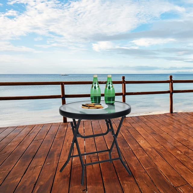 Thumbnail 1 de PHI VILLA Tavolino rotondo pieghevole in vetro e metallo