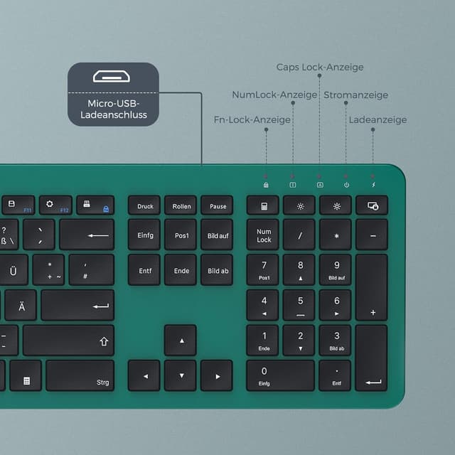 Detalle de seenda SK38-3 Tastatur- & Maus-Set kabellos (QWERTZ, wiederaufladbar)