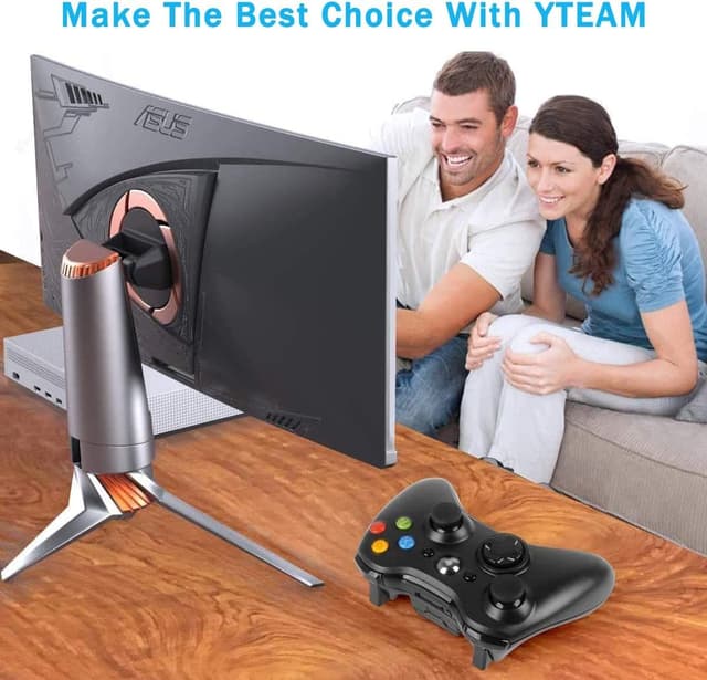 Detalle de YCCSKY Wireless Controller für Xbox 360 (2,4 GHz) mit USB-Receiver-Adapter – Dual-Vibration Gamepad für Xbox 360 & PC (Schwarz)