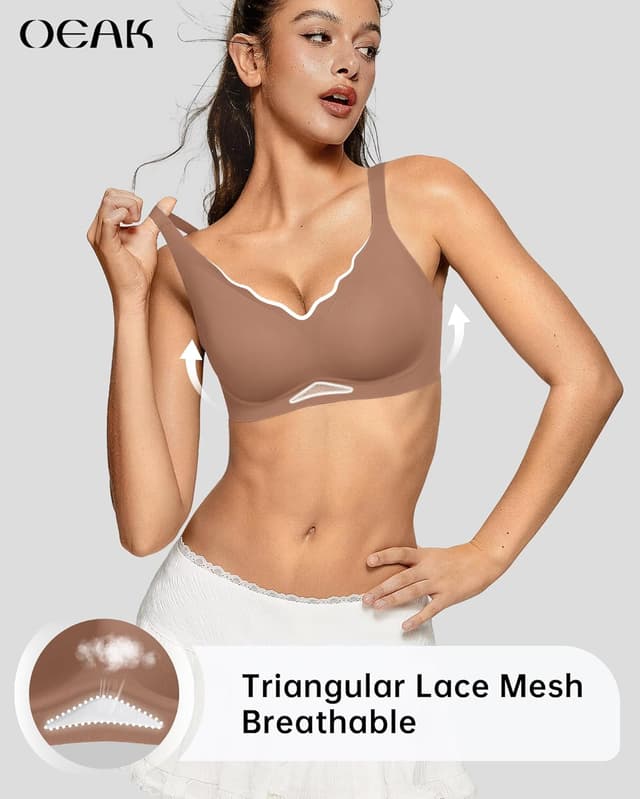 Detalle 2 de OEAK Womens Wireless Scalloped Push-Up Bra 🩲