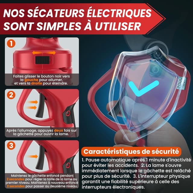 Thumbnail 6 de Sécateur électrique sans fil télescopique 2-en-1 avec écran et boîte de rangement, 50 mm