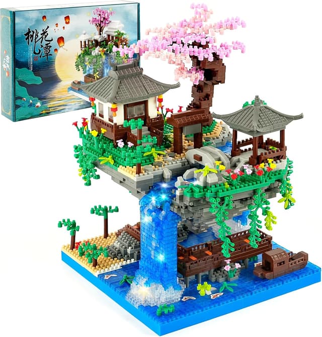 Detalle de HOTUT Cherry Blossom Tree Building Set (2705 pcs) with Japanese Sakura House Lights Kit