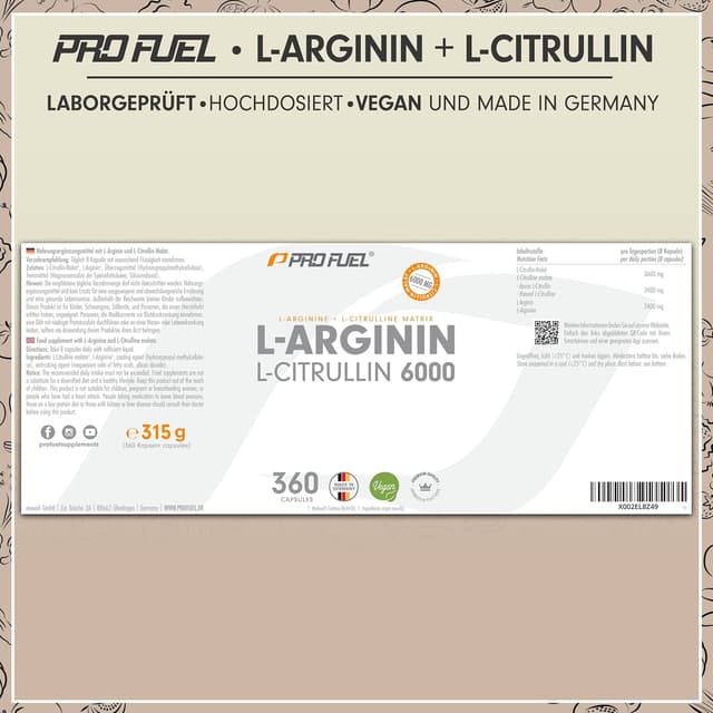 Thumbnail 5 de L‑Arginin + L‑Citrullin‑Malat 360 Kapseln — 6000 mg täglich 💊