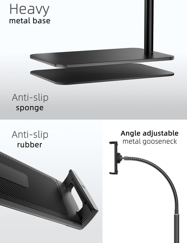 Detalle 2 de LanPavilion adjustable metal iPad stand with flexible gooseneck (4.7–13 inch devices)
