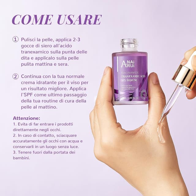 Detalle de ANAiRUi siero all’acido tranexamico con niacinamide e acido ialuronico, 30 ml