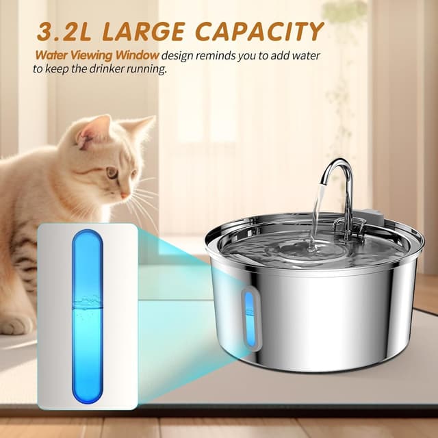 Detalle 2 de tomxcute TOMXCUTE 3.2L Stainless Steel Cat Water Fountain with Visible Water Level