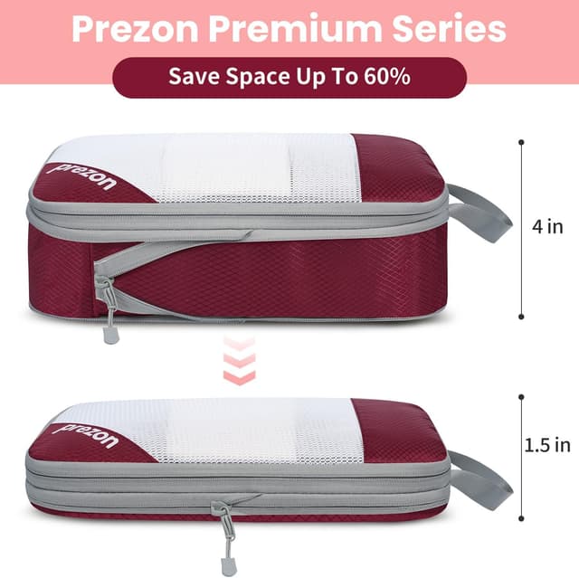 Detalle de Prezon Versatile 6-Set Compression Hollow Packing Cubes with Full Open Visible Design (Burgundy)