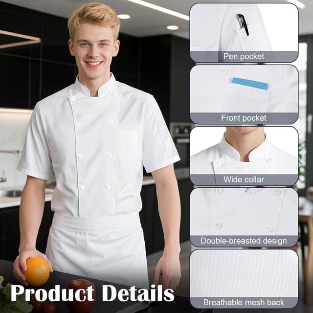 Detalle de DiULi Chef Jacket short sleeve chefwear