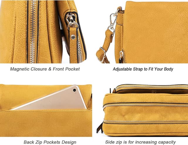 Detalle 2 de GLITZALL borsa a tracolla da donna con tasche multiple e patta con zip