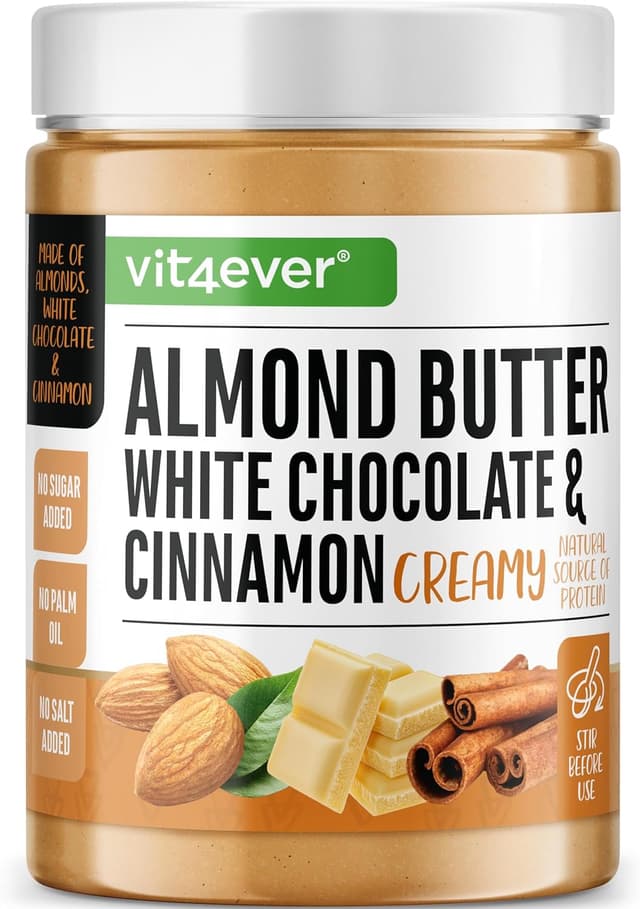 Detalle de vit4ever Burro di mandorle Cioccolato bianco e cannella (1 kg) ad alto contenuto proteico