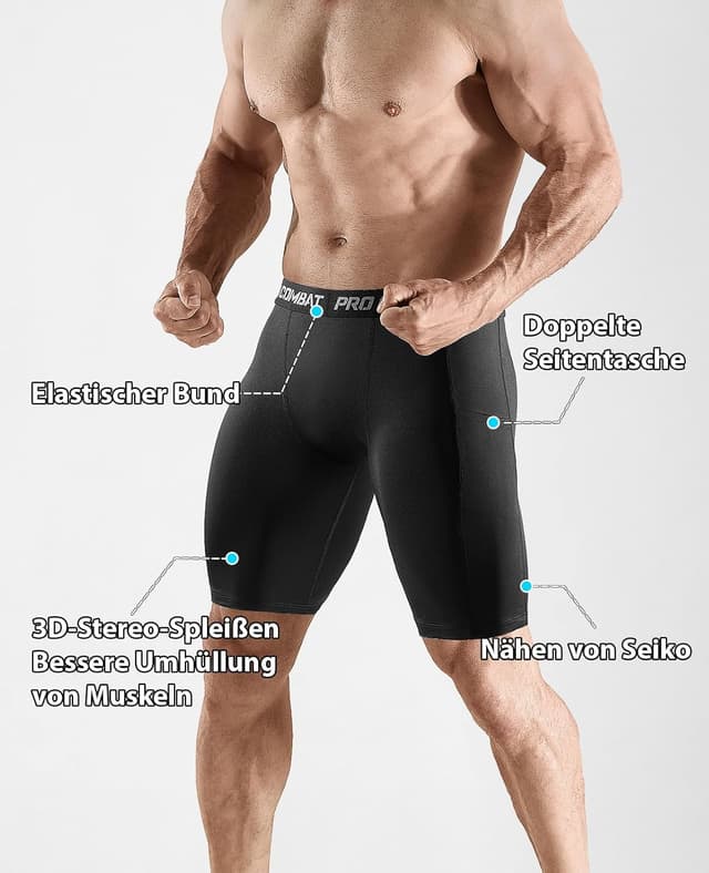 Detalle de Niksa Herren Kompressionsshorts (1- oder 3er-Pack) – schnelltrocknendes Baselayer