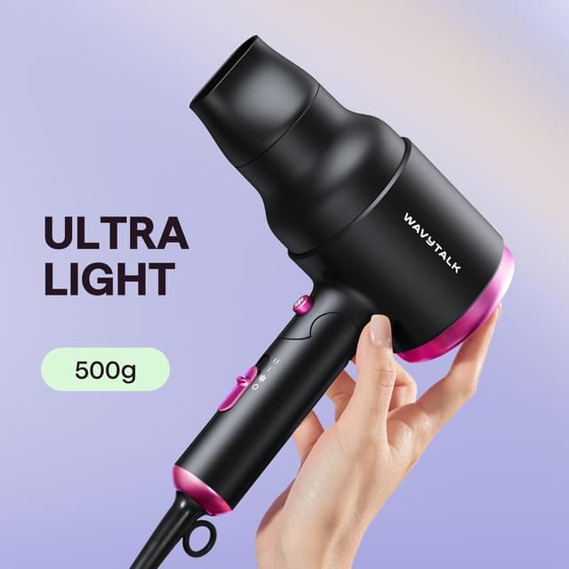 Detalle de Wavytalk Hair Dryer with Diffuser (Foldable, 1600W) — Compact travel blow dryer for curls and waves, Black