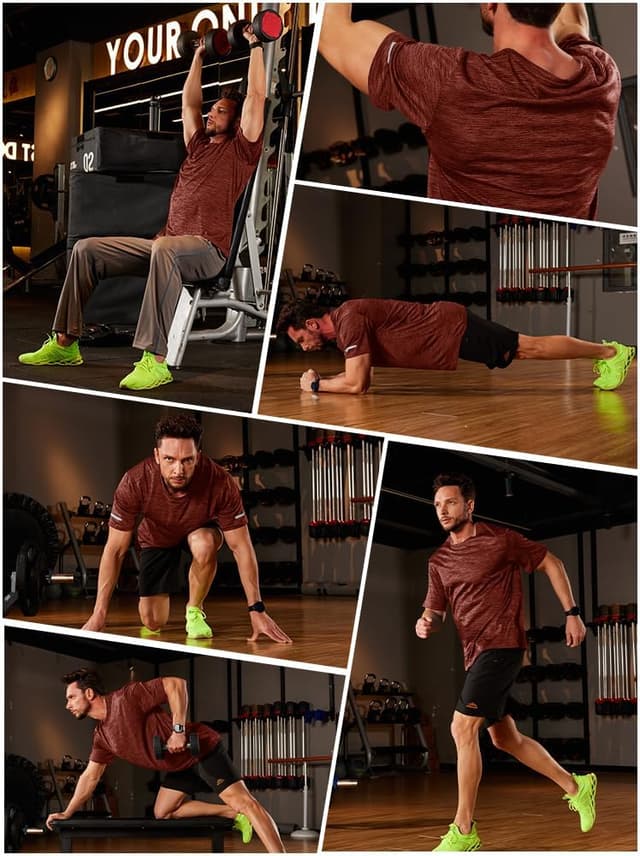 Detalle de KEFITEVD Herren Funktionsshirt kurzarm – schnelltrocknend, atmungsaktiv und mit reflektierenden Streifen