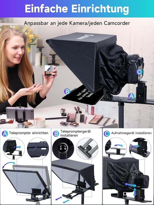 Detalle de Moman MT16 Teleprompter (16 Zoll) – für iPad/Tablet/Smartphone mit App & Fernbedienung