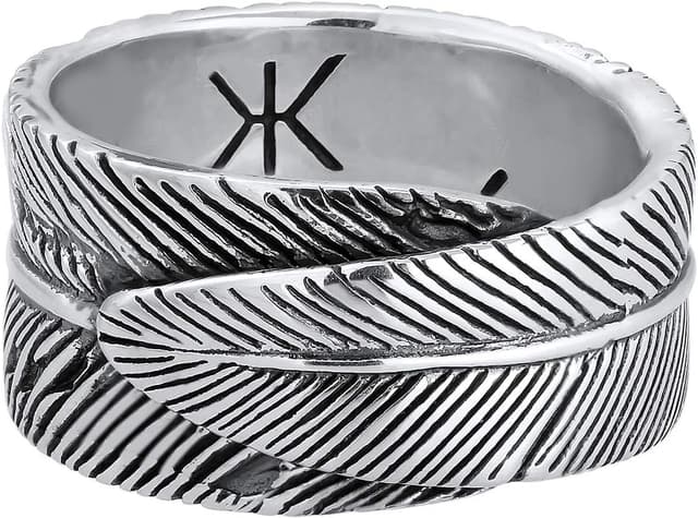 Detalle 2 de Kuzzoi Massiver Herrenring (14 mm) im Feder Design, schwarz oxidiert – Bandring aus 925 Sterling Silber, Ringgröße 60–66