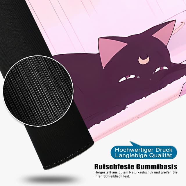 Detalle de VYEUIAO Rosa Gaming Mousepad Katze (800 x 300 mm) – XL Schreibtischunterlage mit rutschfester Basis
