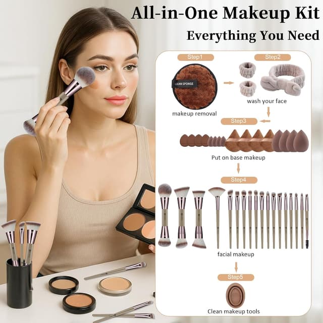 Thumbnail 6 de HEYMKGO set di 40 pennelli make up professionali con doppia estremità e accessori