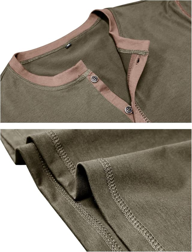 Detalle 2 de Henley Shirt Herren Langarm T-Shirt mit V-Ausschnitt