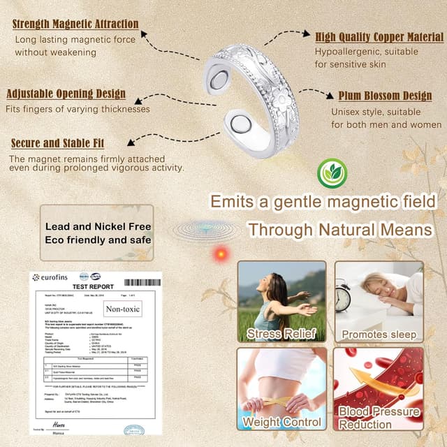 Detalle 2 de Zecimi Magnetring Silber (2026) – verstellbarer Anti-Stress-Ring mit Magnetkraft für Alltag und Schlaf