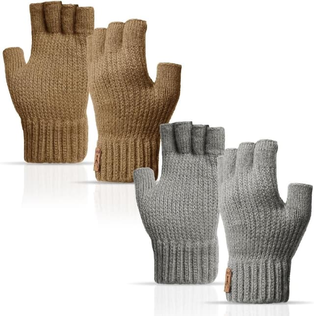 Thumbnail 6 de Kfnire Mitaines hiver homme (2 paires) demi-doigts chaudes et douces pour conduite, cyclisme et extérieur