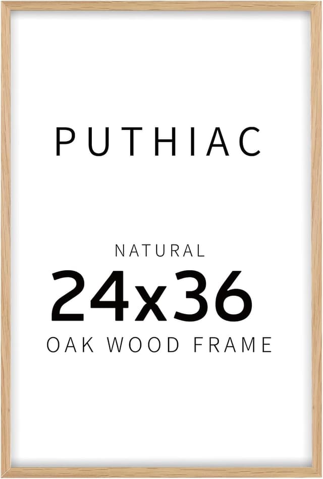 Detalle de Puthiac 24x36 Solid Oak Wood Picture Frame (24 x 36 Poster Frames), Plexi Front, Vertical or Horizontal, 1 Pack
