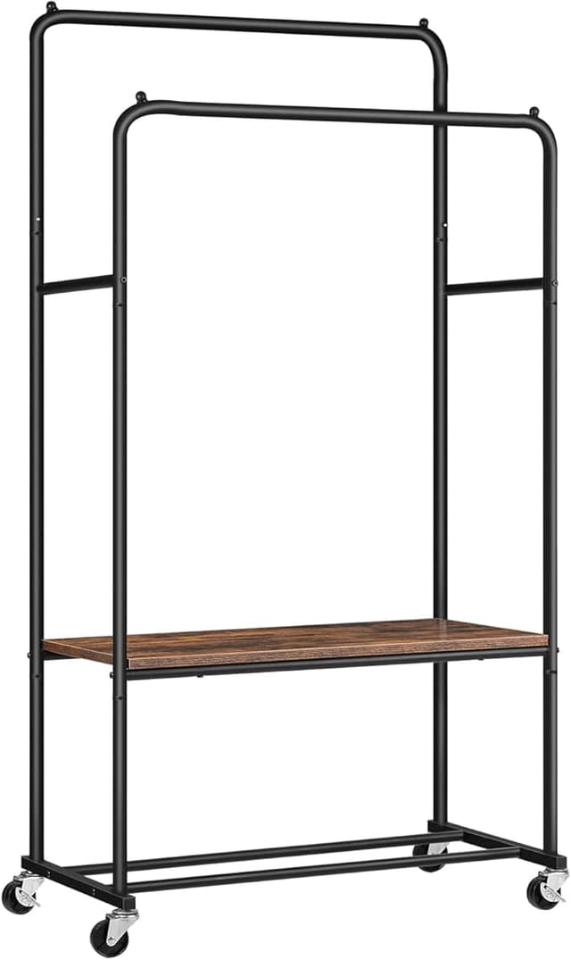 Imagen de HOOBRO Perchero Burro Doble con Ruedas 🧥 Industrial Marrón y Negro en OfertitasTOP