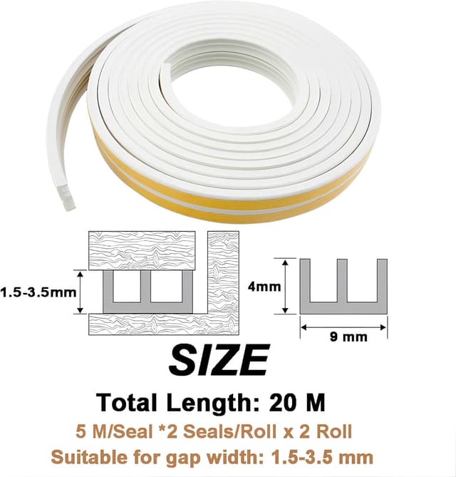 Detalle de Selbstklebendes Dichtungsband für Türen & Fenster (E-Profil, EPDM) – 20 m Türdichtung zur Schalldämmung