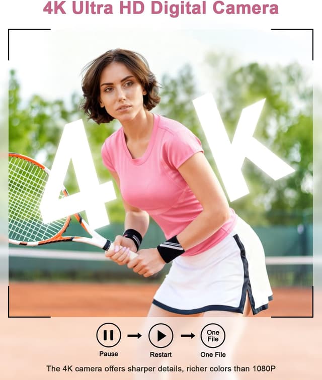 Detalle 2 de Camkory 4K 64MP Digitalkamera mit Dual-Kamera, Autofokus, Blitz & 16x Zoom (rosa)