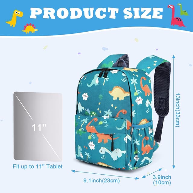 Detalle 2 de Aucuu sac à dos enfant pour maternelle motif dinosaures, léger et imperméable