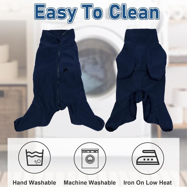 Detalle 2 de Leberna Cosy Fleece Full-Body Dog Coat (Adjustable Jumpsuit) – Navy Blue, 2XL