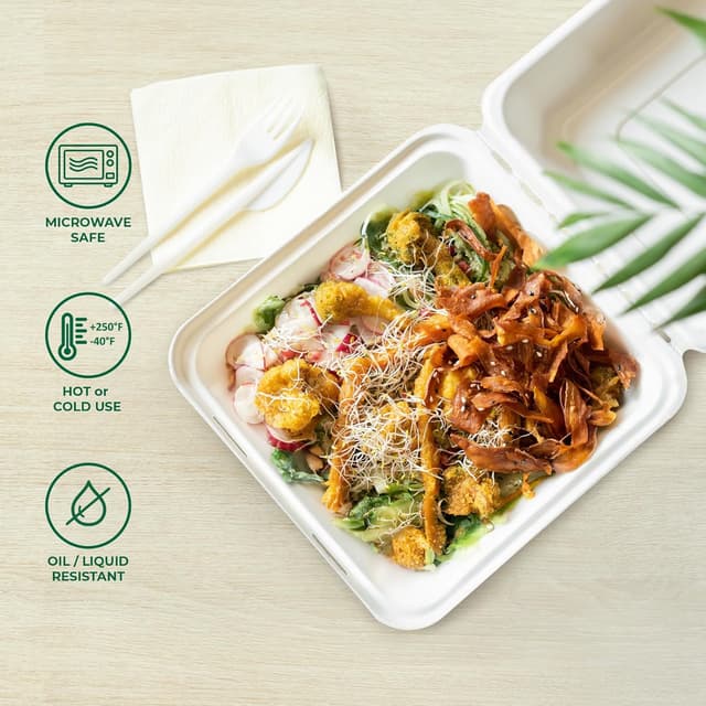 Detalle de Freshware Compostable 9x9" Clamshell Take Out Food Containers (50-Pack)
