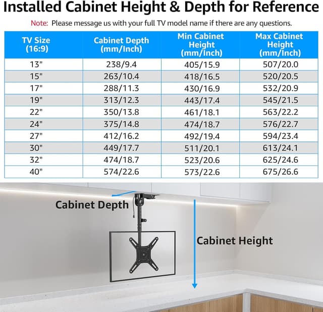 Detalle de MOUNTUP MU0049-L Flip Down Ceiling TV Mount (13–40") with 360° Swivel & Height Adjustment