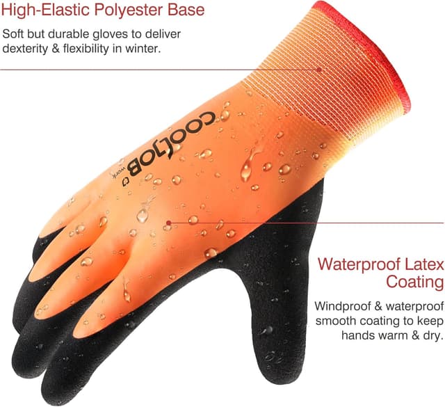 Detalle de COOLJOB guanti invernali impermeabili da giardinaggio con doppio rivestimento e touchscreen, arancio (1 paio, M)