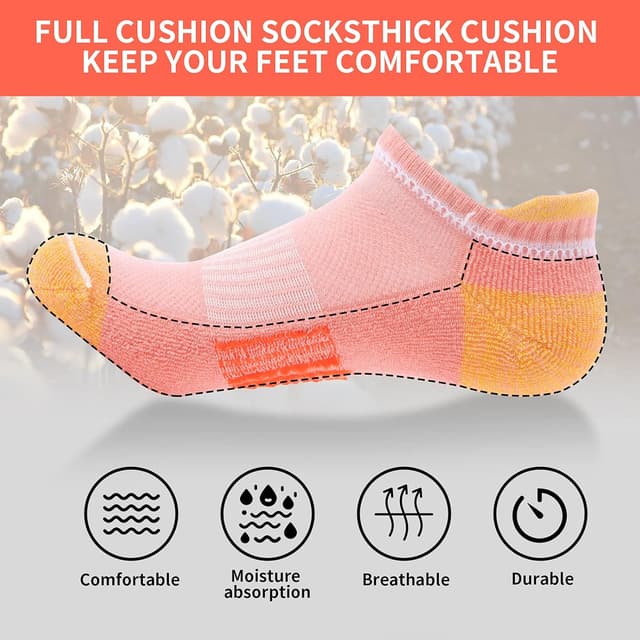 Detalle de BUDERMMY Trainer Socks for Women (6 Pairs) – Cushioned Breathable Ankle Sports Socks