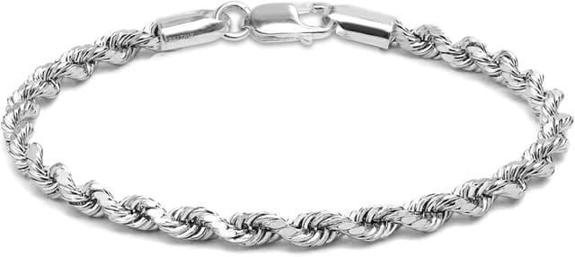 Detalle de LeCalla 925 Sterling Silber Diamant-Cut Rope Chain Armband (Classic, 4 mm) – made in Italien