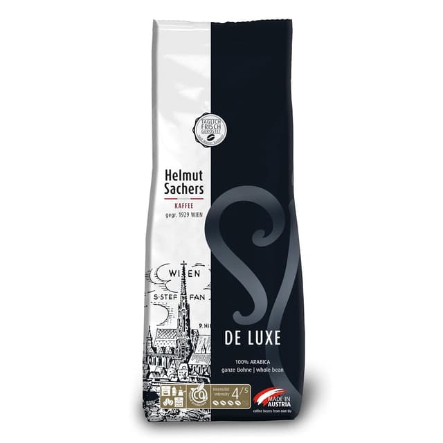 Detalle de Helmut Sachers Kaffee De Luxe Intensität 4/5 – 100% Arabica ganze Bohnen (500 g)