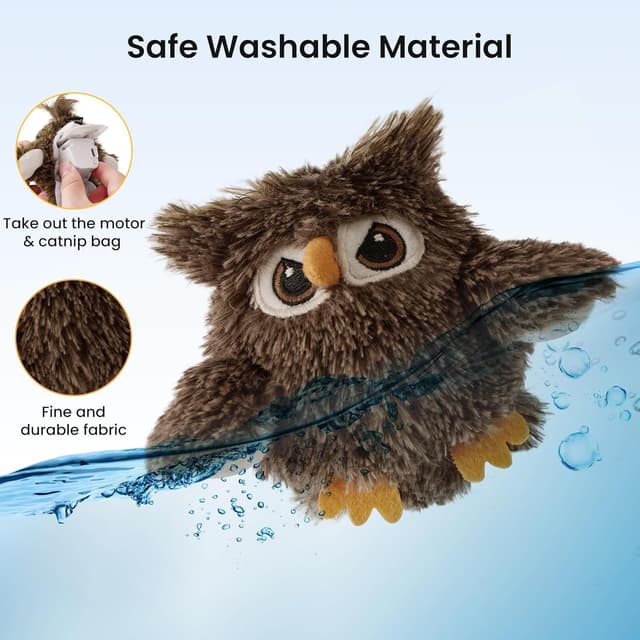 Detalle de ZOMISIA Interactive Cat Toys – Flapping Bird & Owl Kitten Toy with Catnip Bag (Rechargeable, Touch Activated) – No Flying, Brown