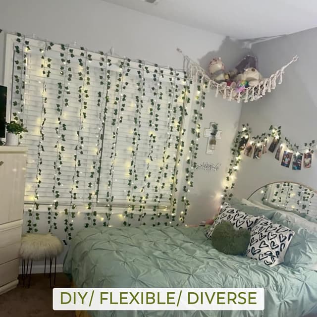 Detalle de Lichtervorhang Innen 2x2 m mit 200 LEDs – Efeu-Girlande (8 Modi, Timer, Fernbedienung)