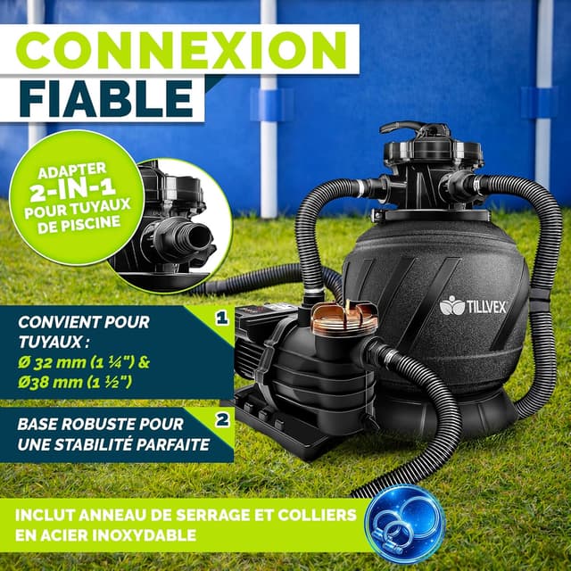 Thumbnail 6 de Système de filtration à sable tillvex AquaBlack Pro 10m³/h avec vanne 7 voies, indicateur de pression et minuterie