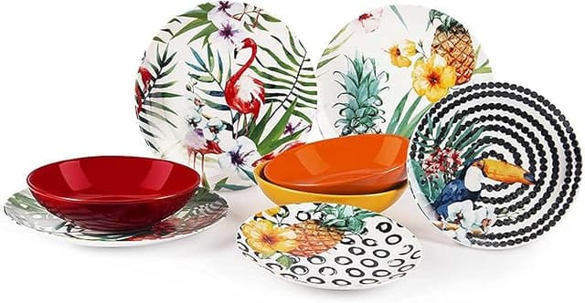 Imagen de Excelsa Vajilla Tropical Chic 18 Piezas de Porcelana Multicolor 🌴 en OfertitasTOP