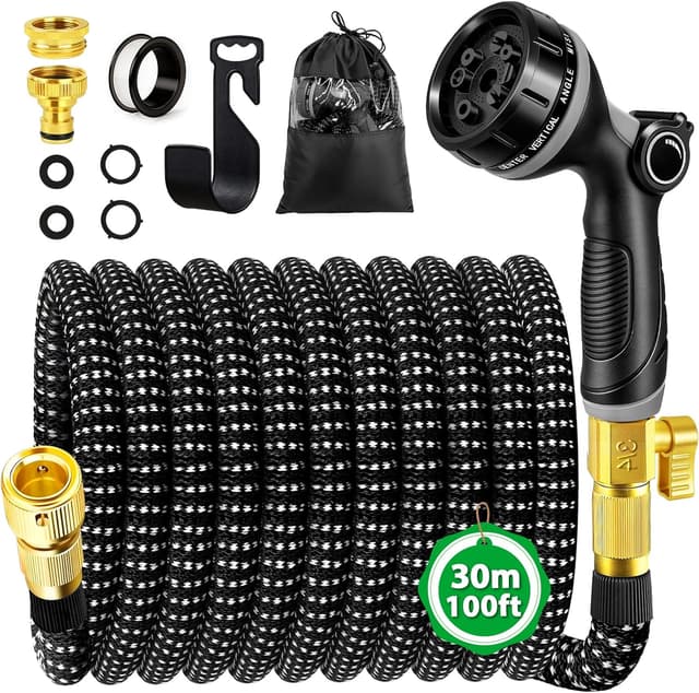 Detalle de Expandable Garden Hose Pipe 100FT with 10-Function Spray Nozzle – flexible, leakproof magic hose for garden & car washing