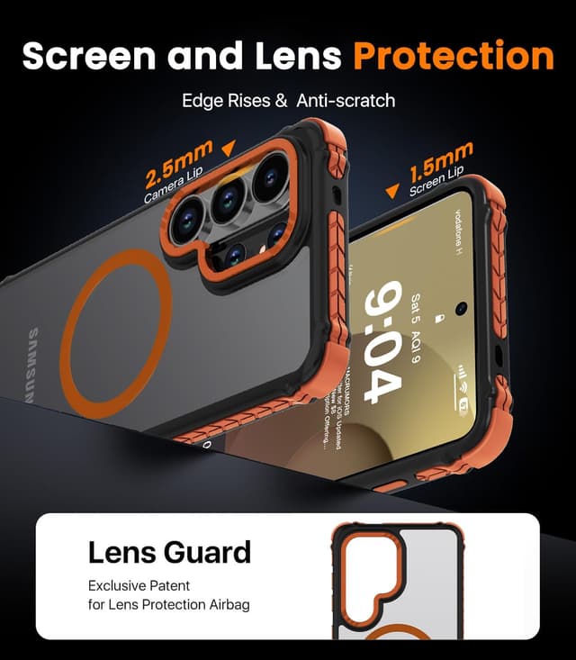 Detalle 2 de DEERLAMN Strong Magnetic Case for Samsung Galaxy S26 Ultra (6.9-inch, 2025) — Frosted Orange MagSafe-Compatible Drop Protection