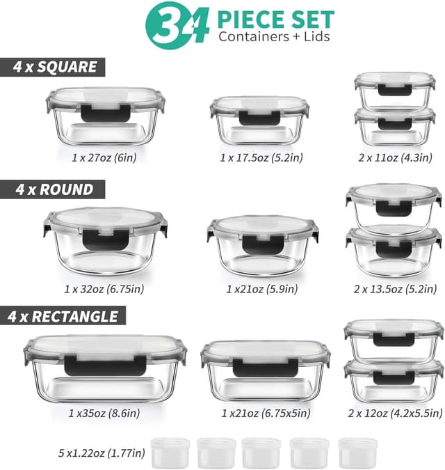 Detalle 2 de AMALEKO 34pcs Glass Food Storage Set 🍱