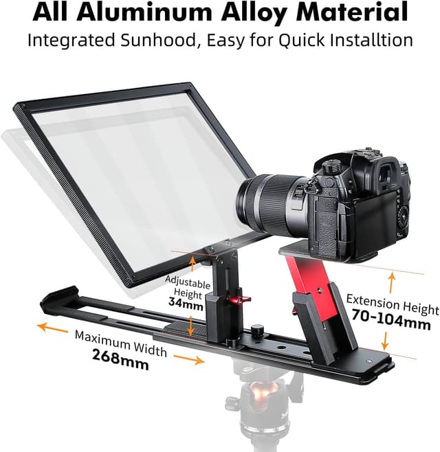 Detalle de Desview T12S Teleprompter aus Aluminiumlegierung mit 12,9-Zoll-Display und Fernbedienung