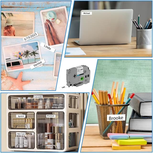 Detalle 2 de OFFCUP Ruban 12 mm 8 m Gris sur Blanc Brother TZ